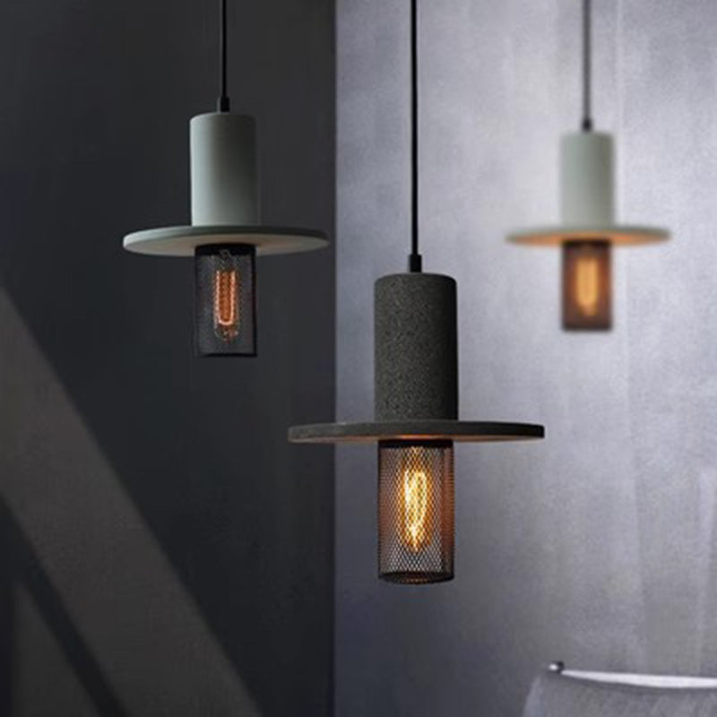 Contemporary Scandinavian Column Iron Cement 1-light Pendant Light for Living Room BulbSquare