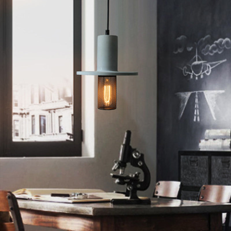 Contemporary Scandinavian Column Iron Cement 1-light Pendant Light for Living Room BulbSquare
