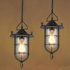 Traditional Rustic Cylinder Iron Glass 1-Light Pendant Light For Living Room