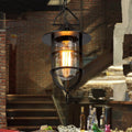 Traditional Rustic Cylinder Iron Glass 1-Light Pendant Light For Living Room
