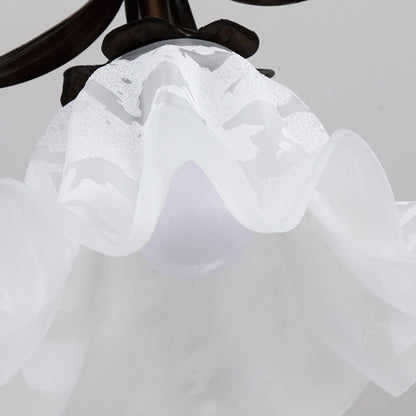 Traditional Vintage Flower Iron Glass 1-Light Semi-Flush Mount Ceiling Light For Living Room