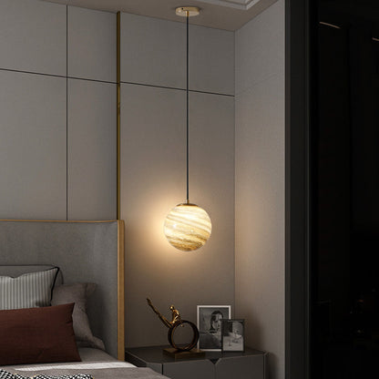 Contemporary Scandinavian Globe Iron Glass 1-Light Pendant Light For Living Room