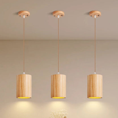 Traditional Japanese Column Wood 1-Light Pendant Light For Living Room