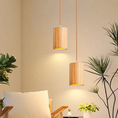 Traditional Japanese Column Wood 1-Light Pendant Light For Living Room