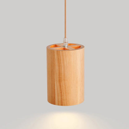 Traditional Japanese Column Wood 1-Light Pendant Light For Living Room