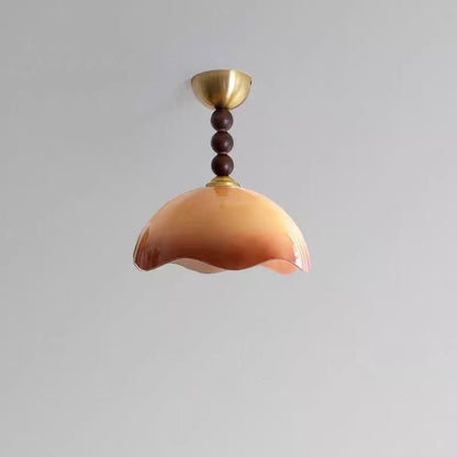 Traditional Vintage Dome Iron Wood Glass 1-Light Semi-Flush Mount Ceiling Light For Living Room
