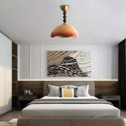 Traditional Vintage Dome Iron Wood Glass 1-Light Semi-Flush Mount Ceiling Light For Living Room