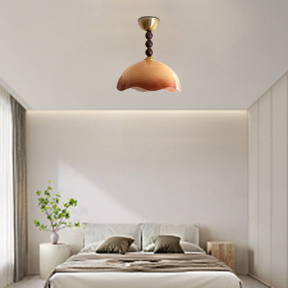 Traditional Vintage Dome Iron Wood Glass 1-Light Semi-Flush Mount Ceiling Light For Living Room