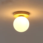 Modern Minimalist Globe Wood Glass 1-light Semi-flush Mount Ceiling Light for Living Room