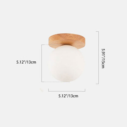 Modern Minimalist Globe Wood Glass 1-light Semi-flush Mount Ceiling Light for Living Room