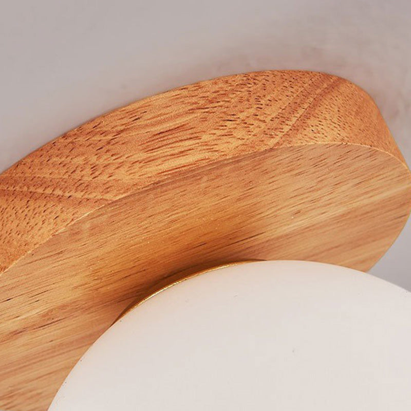 Modern Minimalist Globe Wood Glass 1-light Semi-flush Mount Ceiling Light for Living Room