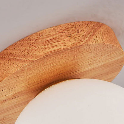 Modern Minimalist Globe Wood Glass 1-light Semi-flush Mount Ceiling Light for Living Room