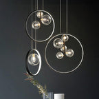 Contemporary Nordic Round Iron Glass 1/3/5-light Pendant Light for Living Room