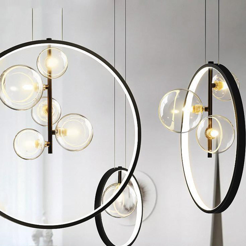 Contemporary Nordic Round Iron Glass 1/3/5-light Pendant Light for Living Room