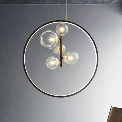 Contemporary Nordic Round Iron Glass 1/3/5-light Pendant Light for Living Room