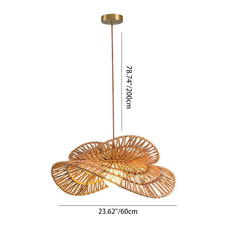 Traditional Japanese Oval Iron Rattan 1-light Pendant Light for Living Room