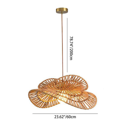 Traditional Japanese Oval Iron Rattan 1-light Pendant Light for Living Room
