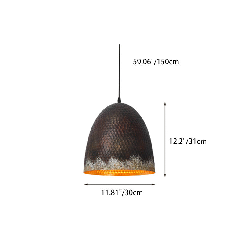 Traditional Japanese Dome Copper 1-Light Pendant Light For Living Room