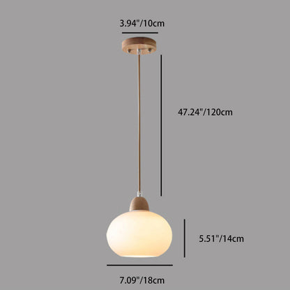 Traditional Japanese Oval Wood Glass 1-Light Pendant Light For Living Room
