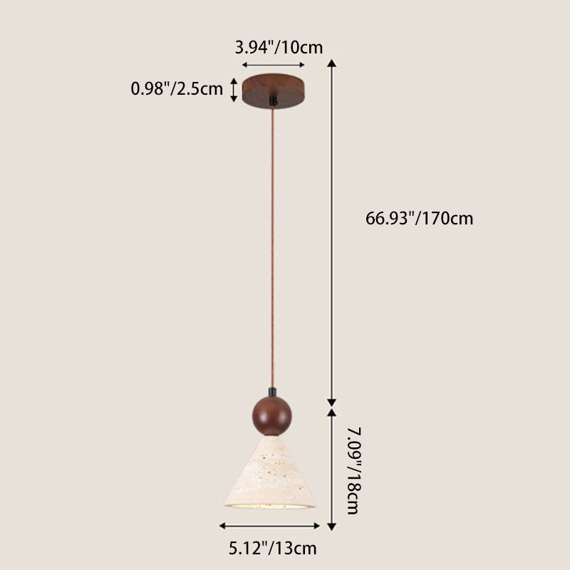 Traditional Japanese Cone Wood Stone 1-Light Pendant Light For Living Room