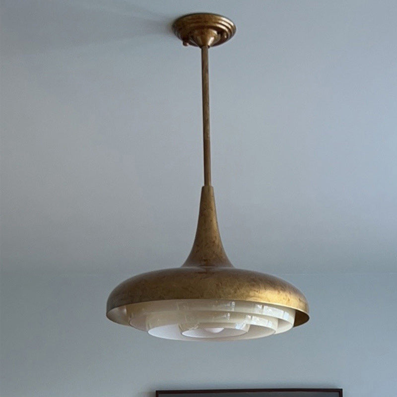 Traditional Vintage Dome Iron Glass 1-Light Pendant Light For Living Room