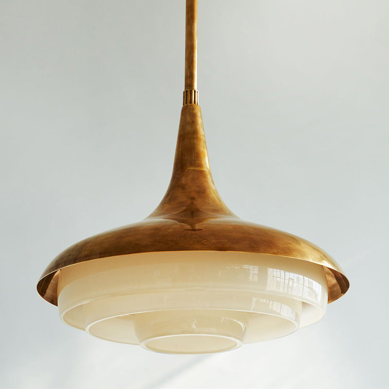 Traditional Vintage Dome Iron Glass 1-Light Pendant Light For Living Room