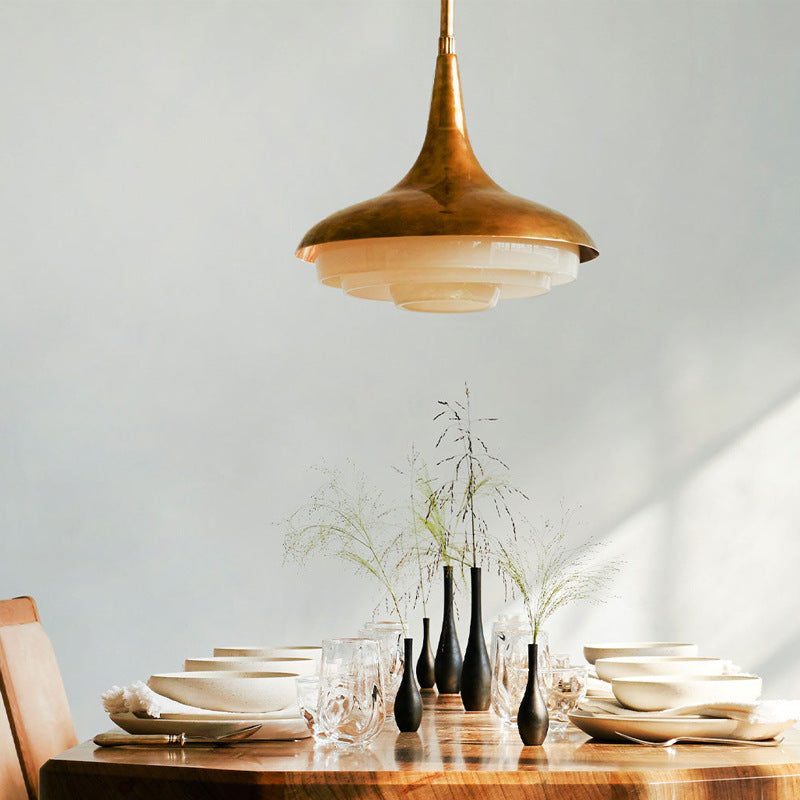 Traditional Vintage Dome Iron Glass 1-Light Pendant Light For Living Room