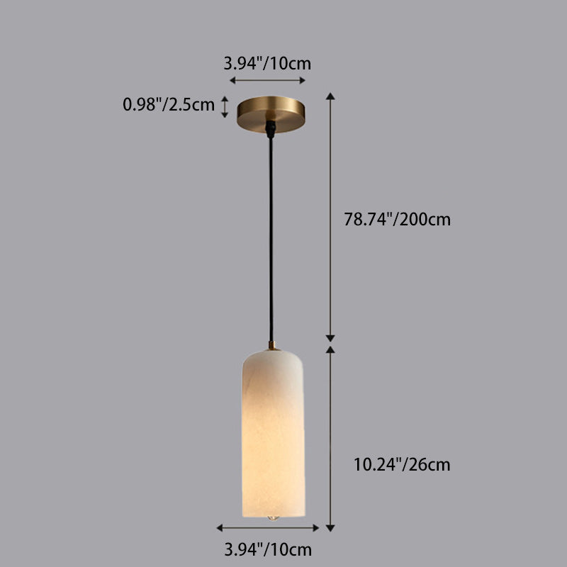 Contemporary Luxury Cylinder Copper Stone 1-light Pendant Light for Living Room
