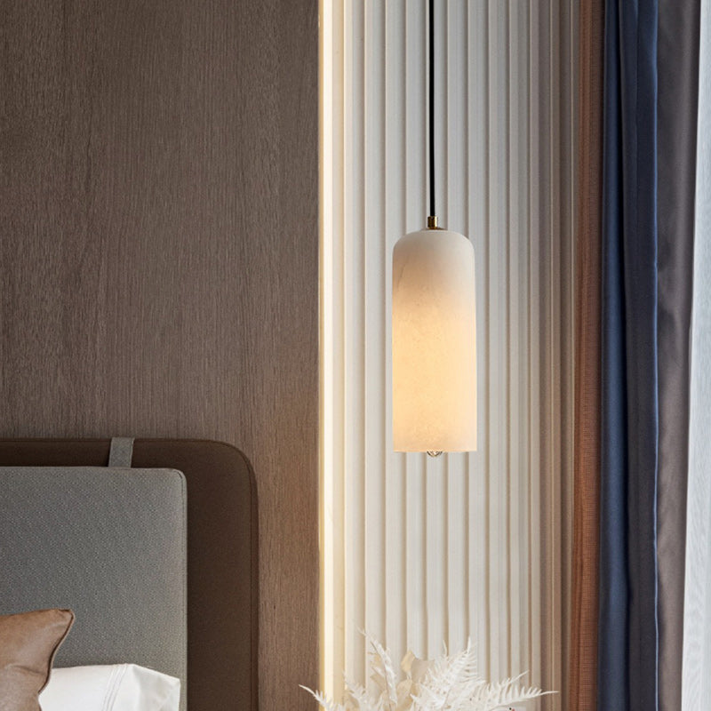 Contemporary Luxury Cylinder Copper Stone 1-light Pendant Light for Living Room