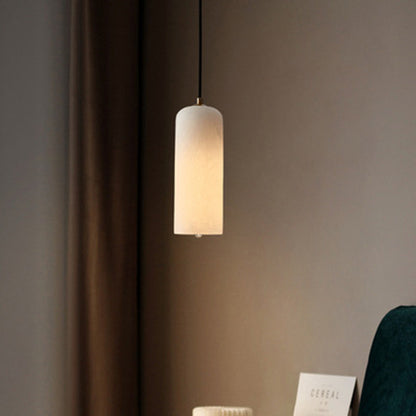 Contemporary Luxury Cylinder Copper Stone 1-light Pendant Light for Living Room