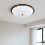 Contemporary Retro Round Wood Resin LED Flush Mount Ceiling Light For Living Room