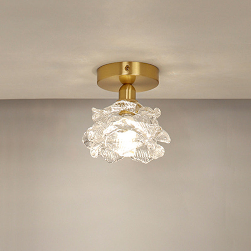 Traditional French Flower Copper Glass 1-light Flush Mount Ceiling Light for Living Room