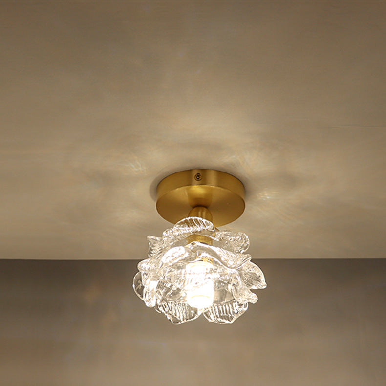 Traditional French Flower Copper Glass 1-light Flush Mount Ceiling Light for Living Room