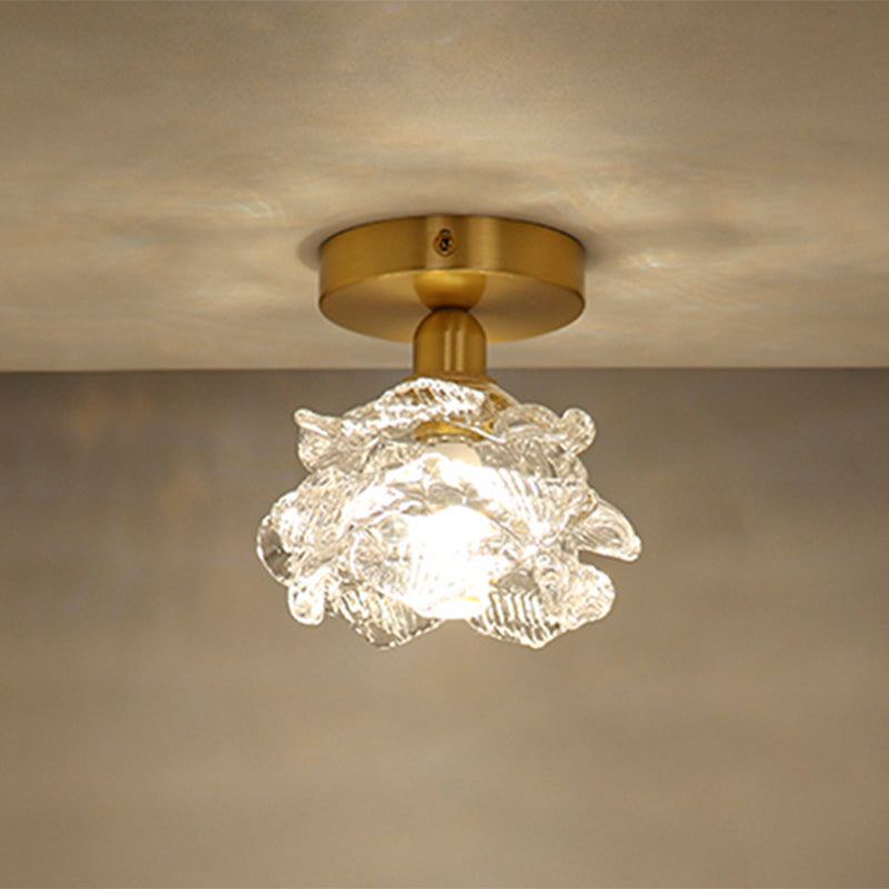Traditional French Flower Copper Glass 1-light Flush Mount Ceiling Light for Living Room