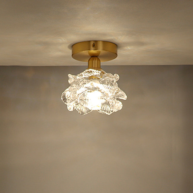 Traditional French Flower Copper Glass 1-light Flush Mount Ceiling Light for Living Room