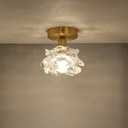 Traditional French Flower Copper Glass 1-light Flush Mount Ceiling Light for Living Room