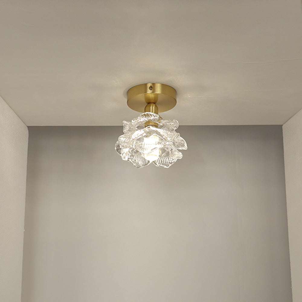 Traditional French Flower Copper Glass 1-light Flush Mount Ceiling Light for Living Room