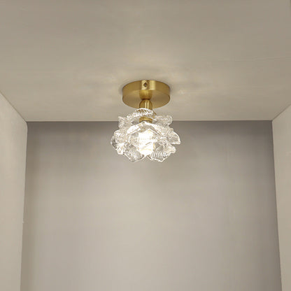Traditional French Flower Copper Glass 1-light Flush Mount Ceiling Light for Living Room