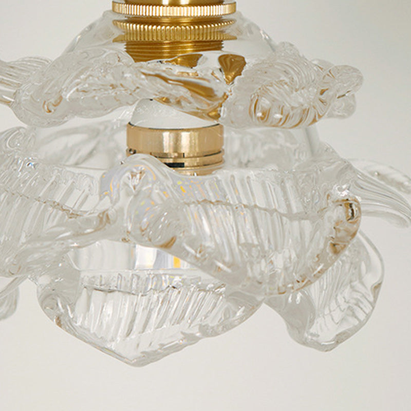 Traditional French Flower Copper Glass 1-light Flush Mount Ceiling Light for Living Room