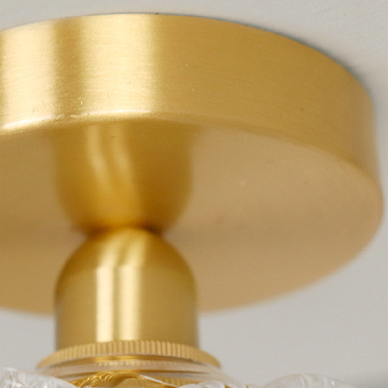 Traditional French Flower Copper Glass 1-light Flush Mount Ceiling Light for Living Room