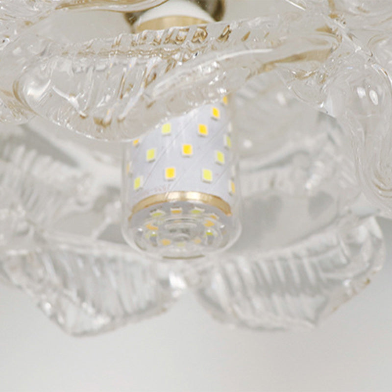 Traditional French Flower Copper Glass 1-light Flush Mount Ceiling Light for Living Room