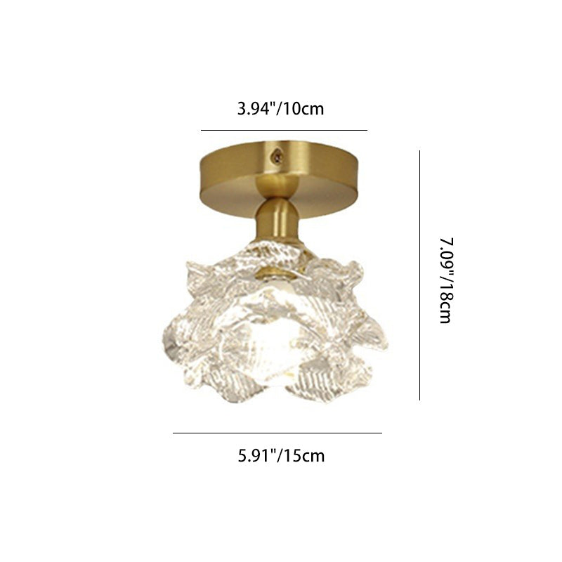 Traditional French Flower Copper Glass 1-light Flush Mount Ceiling Light for Living Room