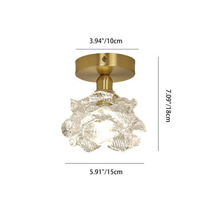Traditional French Flower Copper Glass 1-light Flush Mount Ceiling Light for Living Room