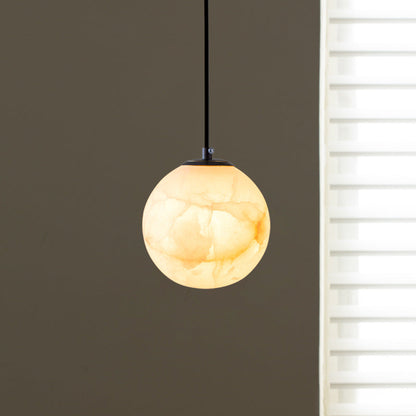 Contemporary Nordic Globe Copper Stone 1-Light Pendant Light For Living Room
