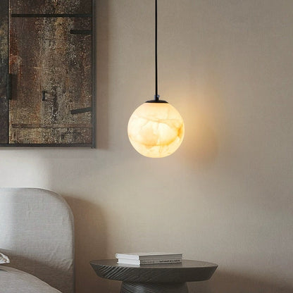 Contemporary Nordic Globe Copper Stone 1-Light Pendant Light For Living Room