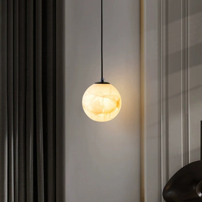 Contemporary Nordic Globe Copper Stone 1-Light Pendant Light For Living Room