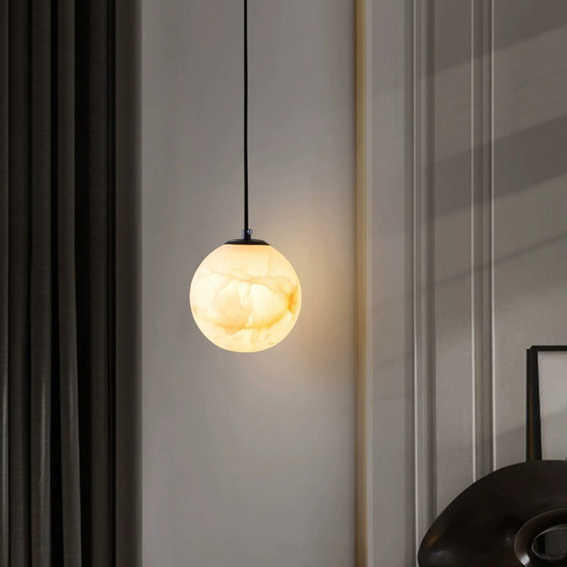 Contemporary Nordic Globe Copper Stone 1-Light Pendant Light For Living Room