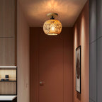 Traditional Japanese Oval Wood Iron Bamboo 1-light Semi-flush Mount Ceiling Light for Living Room