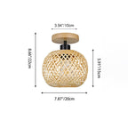 Traditional Japanese Oval Wood Iron Bamboo 1-light Semi-flush Mount Ceiling Light for Living Room