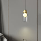 Contemporary Luxury Cylinder Oval Copper Glass 1-Light Pendant Light For Living Room